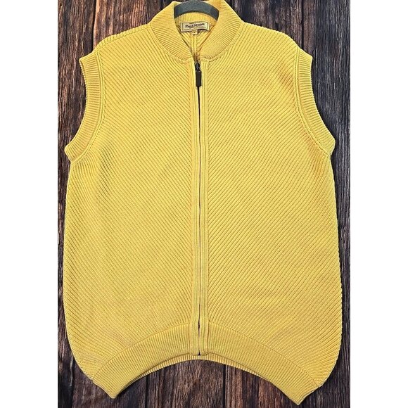 Paul Stuart 100% Merino Wool Yellow Sweater Vest Full Zip Made in Italy Men's L - Picture 1 of 9